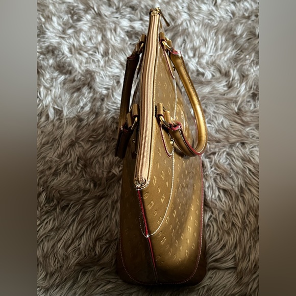 Arcadia Gold Patent Leather Satchel Large Handbag Purse Zip Double Handle Italy - Picture 12 of 16